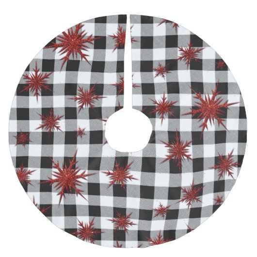 Schwarz-weißes Buffalo Kariert Roter Glitzer Schne Polyester Weihnachtsbaumdecke (Vorderseite)