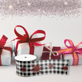 Schwarz-weißes Buffalo Kariert Roter Glitzer Schne Satinband