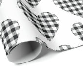 Schwarz-weißes Buffalo Karierter Karo Herz Land Geschenkpapier (Rolleneckpunkt)