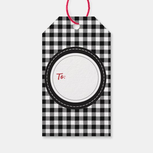 Schwarz-weißes Buffalo Kariertes traditionelles La Geschenkanhänger (Rückseite)