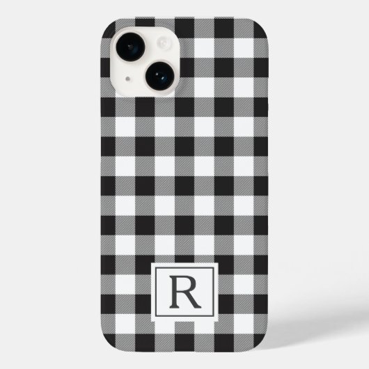 Schwarz-weißes Buffalo Karo Custom Monogram Case-Mate iPhone Hülle (Rückseite)