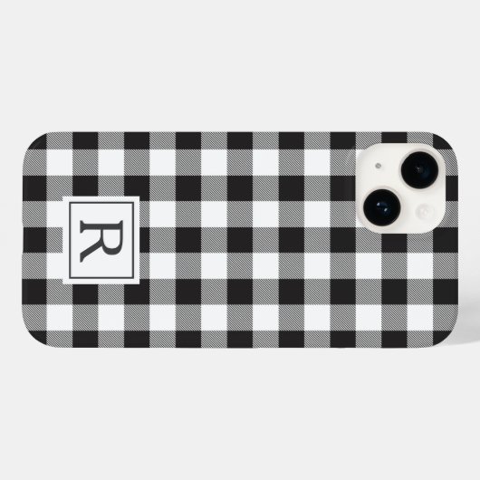 Schwarz-weißes Buffalo Karo Custom Monogram Case-Mate iPhone Hülle (Rückseite (Horizontal))