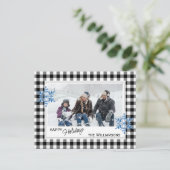 Schwarz-weißes Buffalo Lumberjack Kariert & Schnee Postkarte (Stehend Vorderseite)