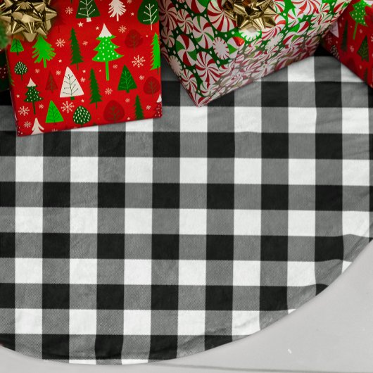 Schwarz-weißes Büffel-Karo-Muster Leinenimitat Weihnachtsbaumdecke