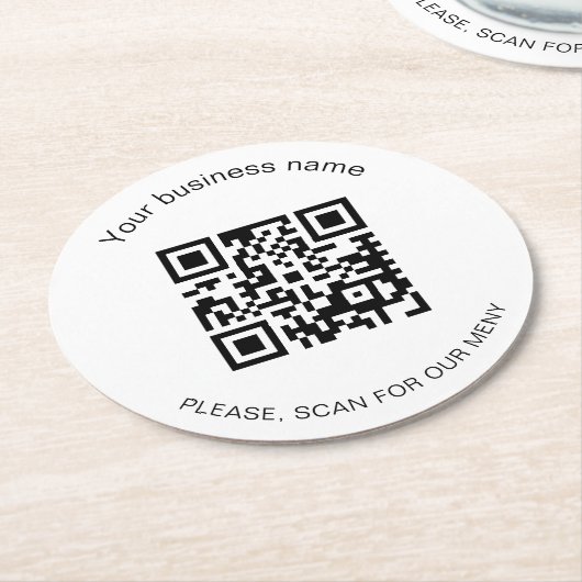 Schwarz-weißes Business Bar Restaurant Menü QL Runder Pappuntersetzer (Angewinkelt)