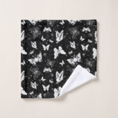 Schwarz-weißes Butterfly-Illustrations-Muster Badhandtuch Set (Waschlappen)