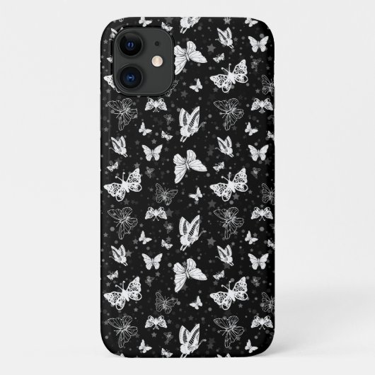Schwarz-weißes Butterfly-Illustrations-Muster Case-Mate iPhone Hülle (Rückseite)