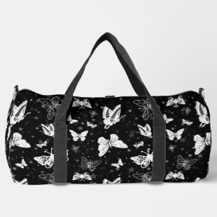 Schwarz-weißes Butterfly-Illustrations-Muster Duffle Bag