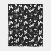 Schwarz-weißes Butterfly-Illustrations-Muster Fleecedecke (Vorderseite)