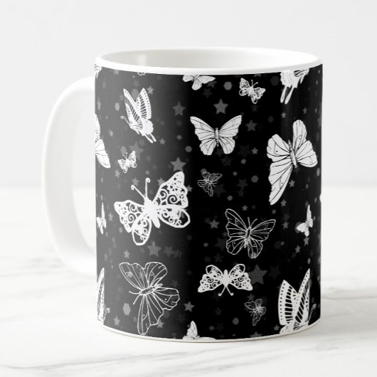 Schwarz-weißes Butterfly-Illustrations-Muster Kaffeetasse