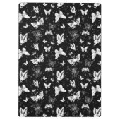 Schwarz-weißes Butterfly-Illustrations-Muster Klemmbrett (Rückseite)