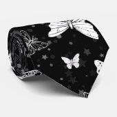 Schwarz-weißes Butterfly-Illustrations-Muster Krawatte (Gerollt)