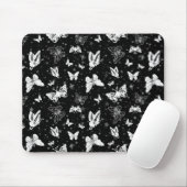 Schwarz-weißes Butterfly-Illustrations-Muster Mousepad (Mit Mouse)