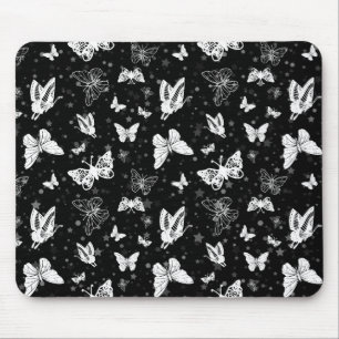 Schwarz-weißes Butterfly-Illustrations-Muster Mousepad