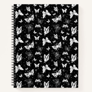 Schwarz-weißes Butterfly-Illustrations-Muster Notizblock