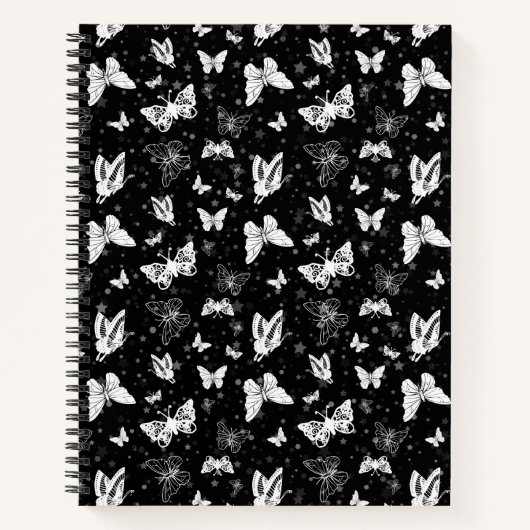 Schwarz-weißes Butterfly-Illustrations-Muster Notizblock (Vorderseite)