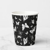 Schwarz-weißes Butterfly-Illustrations-Muster Pappbecher (Links)