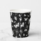 Schwarz-weißes Butterfly-Illustrations-Muster Pappbecher (Rechts)