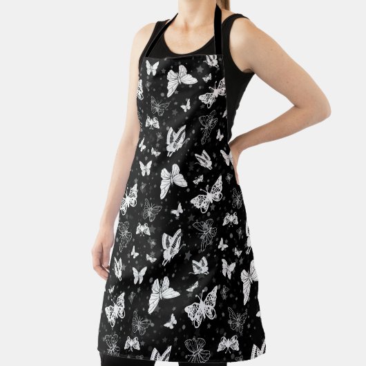 Schwarz-weißes Butterfly-Illustrations-Muster Schürze (InSitu)