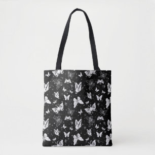 Schwarz-weißes Butterfly-Illustrations-Muster Tasche