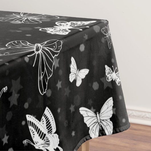Schwarz-weißes Butterfly-Illustrations-Muster Tischdecke
