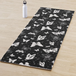 Schwarz-weißes Butterfly-Illustrations-Muster Yogamatte