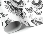 Schwarz-weißes Butterfly-Mustergeschenk Geschenkpapier (Rolleneckpunkt)