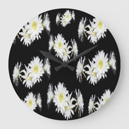 Schwarz-weißes Cacti-Blume-Muster, große Wall-Uhr Wanduhr (Vorderseite)