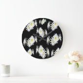 Schwarz-weißes Cacti-Blume-Muster, große Wall-Uhr Wanduhr (Zuhause)