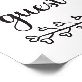 Schwarz-weißes Calligraphy Hearts Wedding Guest Bo Poster (Ecke)