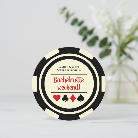 Schwarz-weißes Casino Poker Chip Junggeselinnen-Ab Einladung (Stehend Vorderseite)