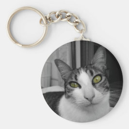 Schwarz-weißes Cat-Foto Schlüsselanhänger