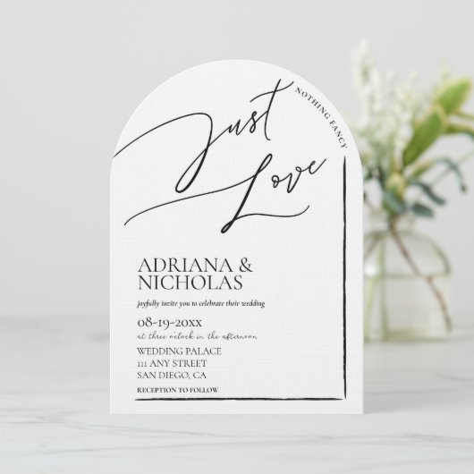 Schwarz-weißes Chic Nichts Extravagant nur Liebe H Einladung (Stehend Vorderseite)