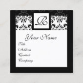 SCHWARZ-WEISSES CLASSIC DAMASK SQUARE MONOGRAMM QUADRATISCHE VISITENKARTE (Vorderseite)