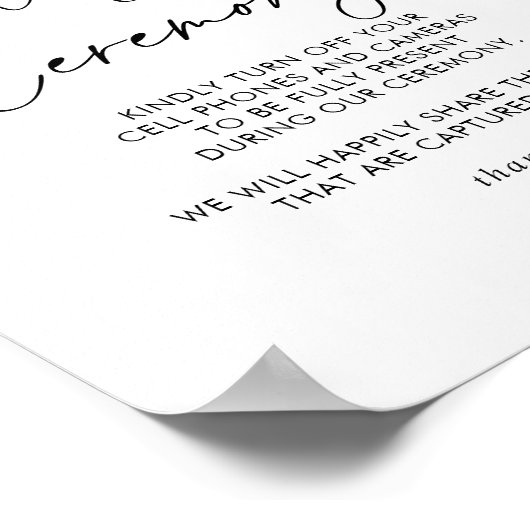 Schwarz-weißes Classic Unplugged Zeremonieling Poster (Ecke)