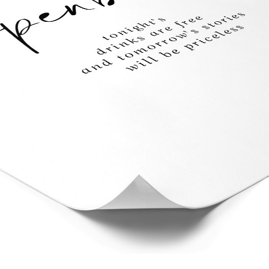 Schwarz-weißes Classic Wedding Open Bar Sign Poster (Ecke)