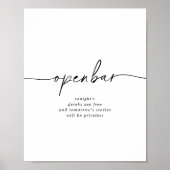 Schwarz-weißes Classic Wedding Open Bar Sign Poster (Vorne)