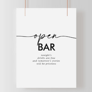 Schwarz-weißes Classic Wedding Open Bar Sign Poster