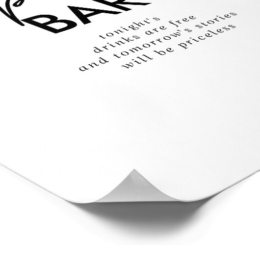 Schwarz-weißes Classic Wedding Open Bar Sign Poster (Ecke)