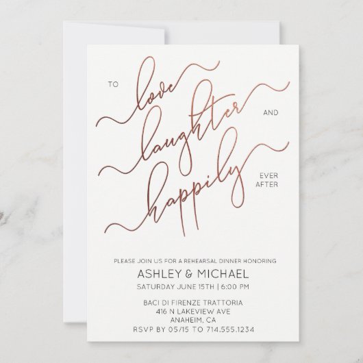 Schwarz-weißes Copper Script Probe Dinner einladen Einladung (Vorderseite)