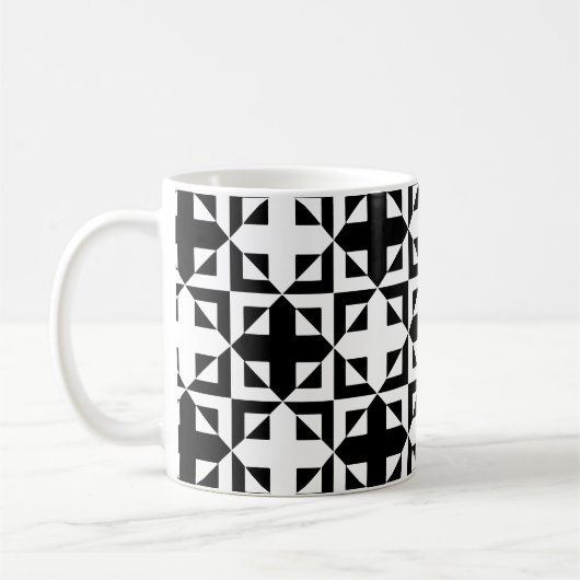 Schwarz-weißes Cross-Monochrome-optisches Muster Kaffeetasse (Links)