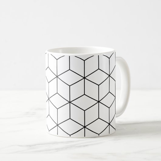 Schwarz-weißes Cube Retro optisches Illusionsmuste Kaffeetasse (VorderseiteRechts)