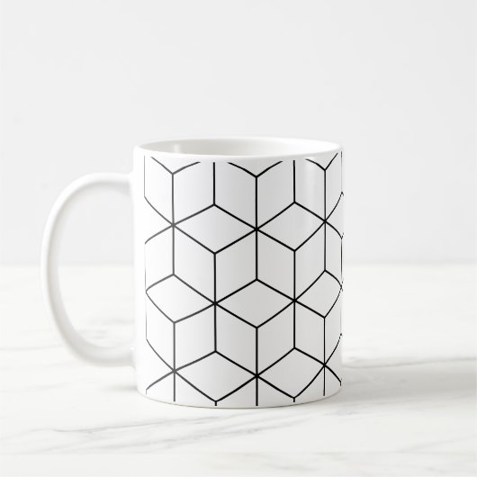 Schwarz-weißes Cube Retro optisches Illusionsmuste Kaffeetasse (Links)