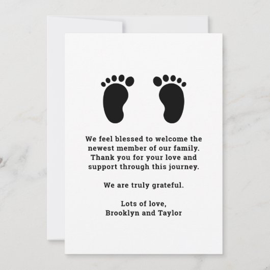 Schwarz-weißes Custom Foto Hello Baby Neuborn Ankündigung (Rückseite)