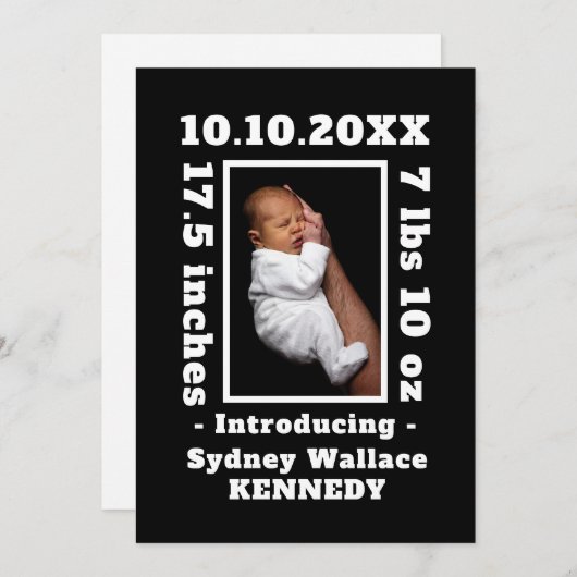 Schwarz-weißes Custom Foto Hello Baby Neuborn Ankündigung (Vorne/Hinten)