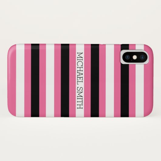 Schwarz-weißes Cyclamen Moderne Streifen Case-Mate iPhone Hülle (Rückseite (Horizontal))