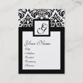SCHWARZ-WEISSES DAMASK FLORAL SQUARE MONOGRAM Meta Visitenkarte (Vorderseite)