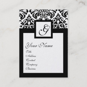 SCHWARZ-WEISSES DAMASK FLORAL SQUARE MONOGRAM Meta Visitenkarte