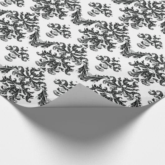 Schwarz-weißes Damask Geschenkpapier schwarz (Ecke)