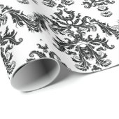 Schwarz-weißes Damask Geschenkpapier schwarz (Rolleneckpunkt)